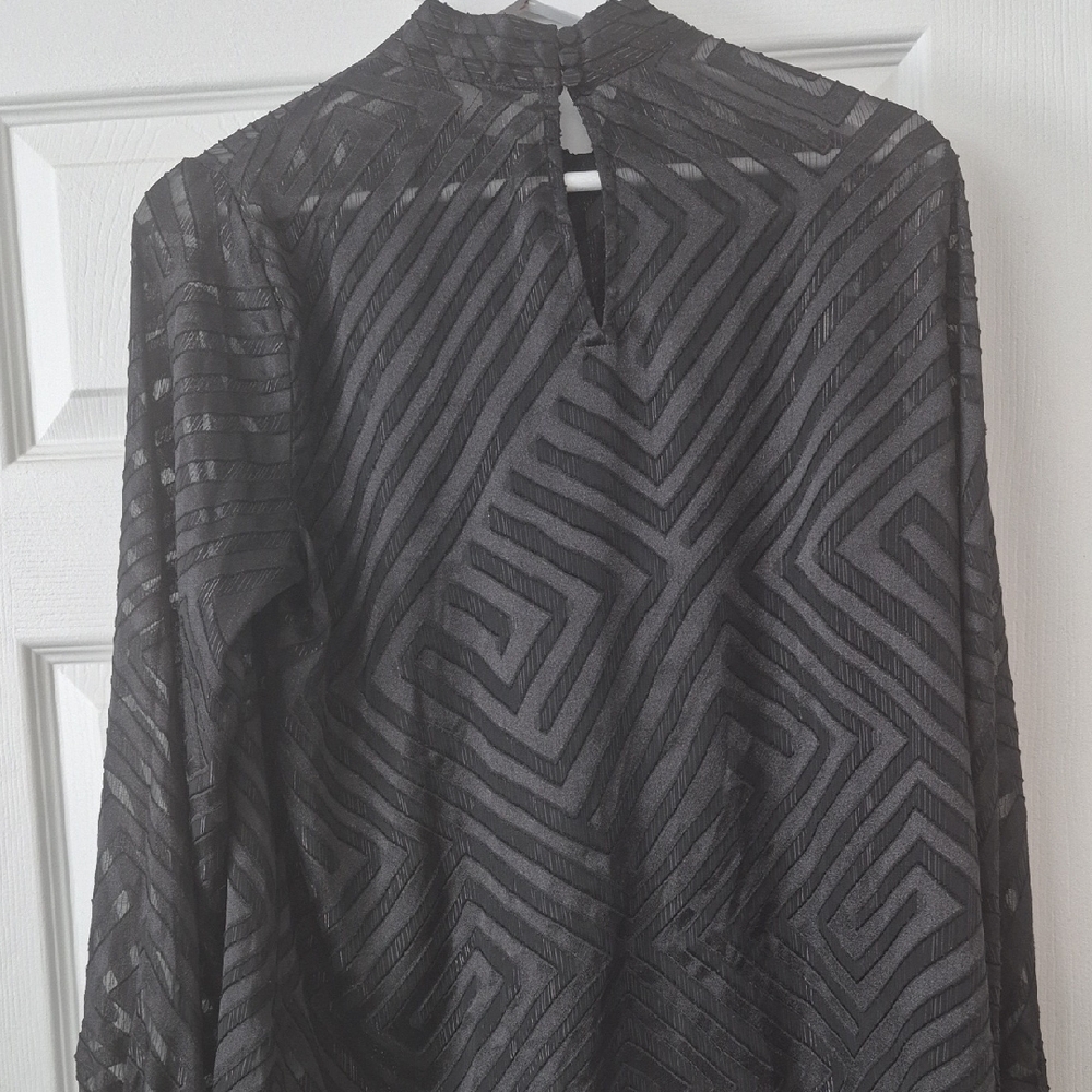 Express Black Sheer Patterned Blouse - image 8